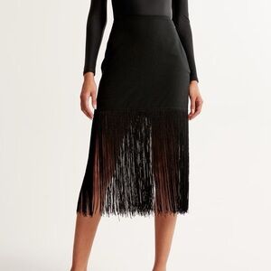 Abercrombie & Fitch Black Fringe Midi Skirt